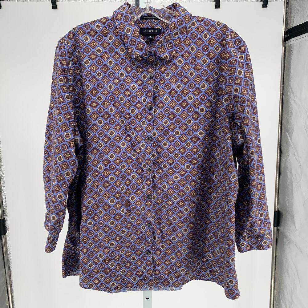 Lands' End button down shirt Supima cotton purple geometric womens size 18